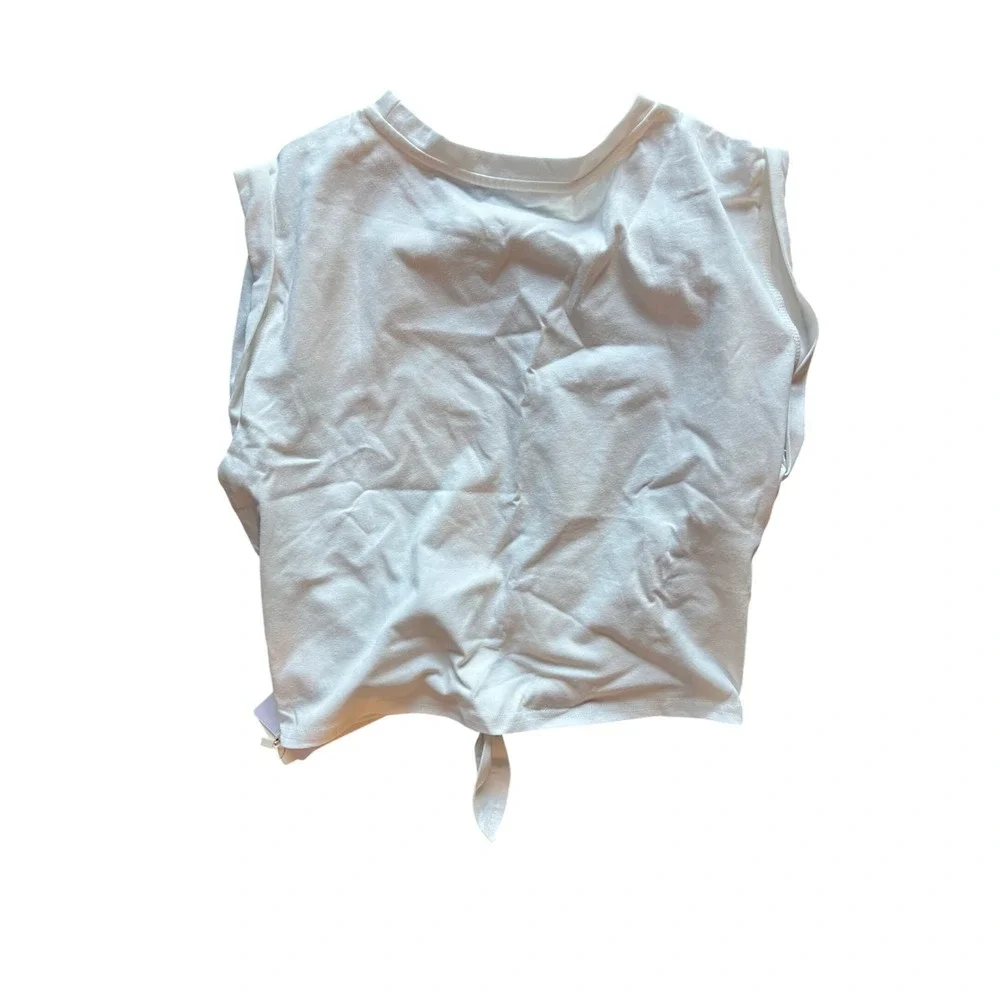 100% Cotton Muscle Tank Top Sleeveless Tie‎ Front Casual White Top Size L